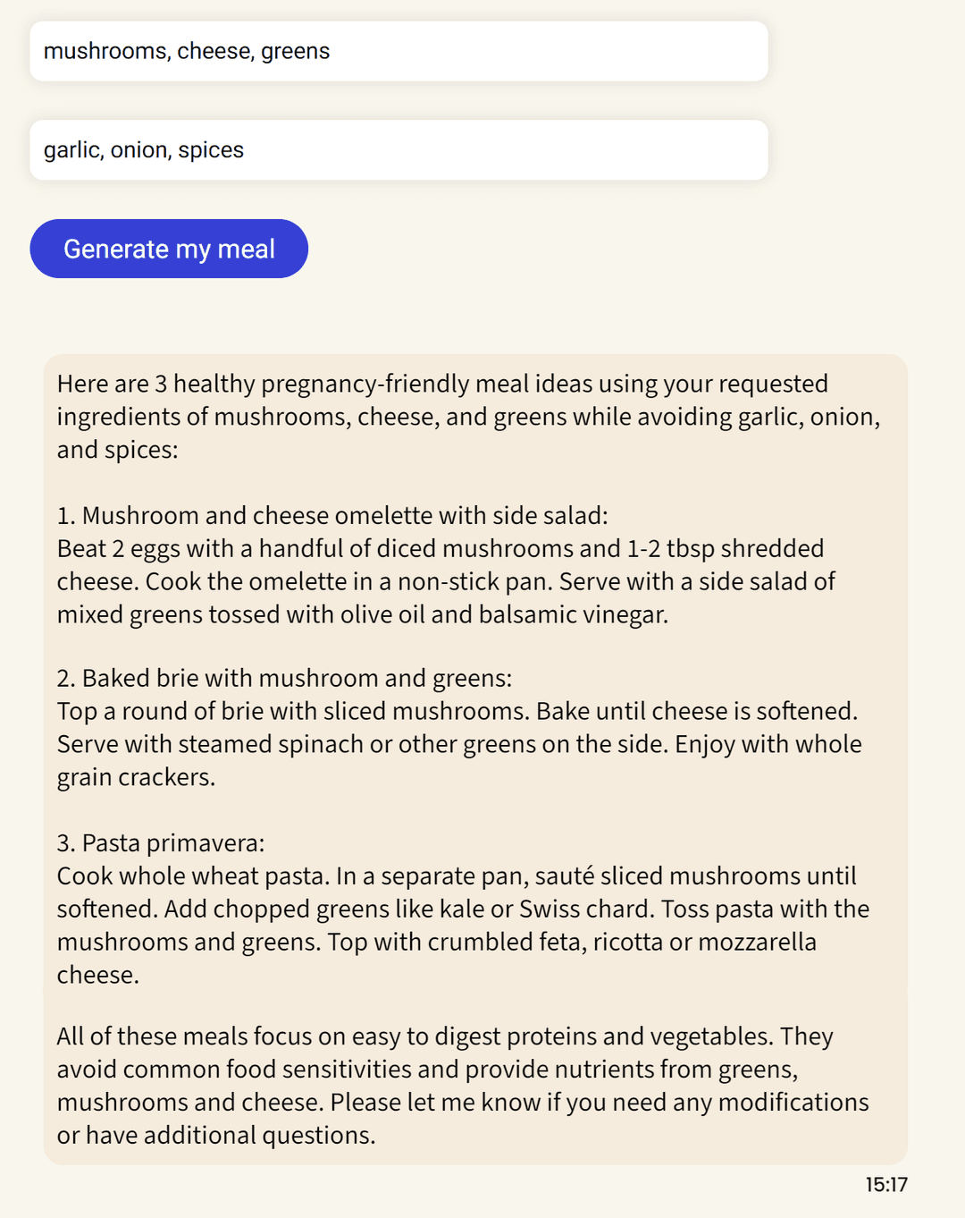 Meal generate screenshot